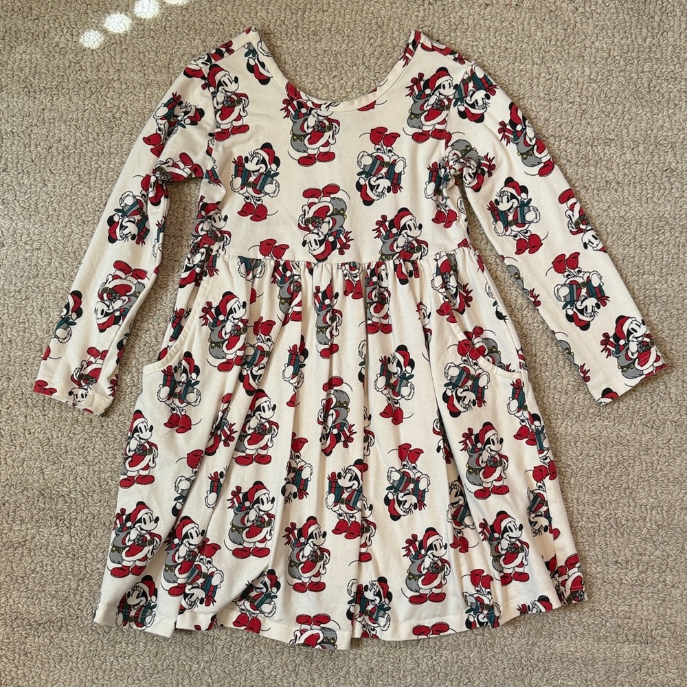 Hanna Andersson Cream Dress with Red Minnie Mouse Santa Print